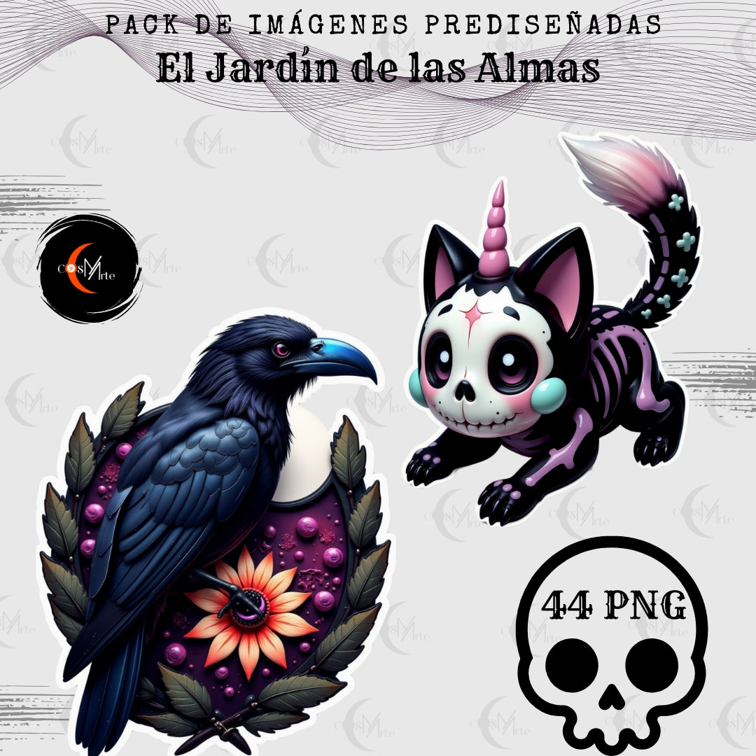 Pack de 44 Imágenes Prediseñadas – Arte Oscuro, Calaveras y Brujería Estética | PNG Descargable