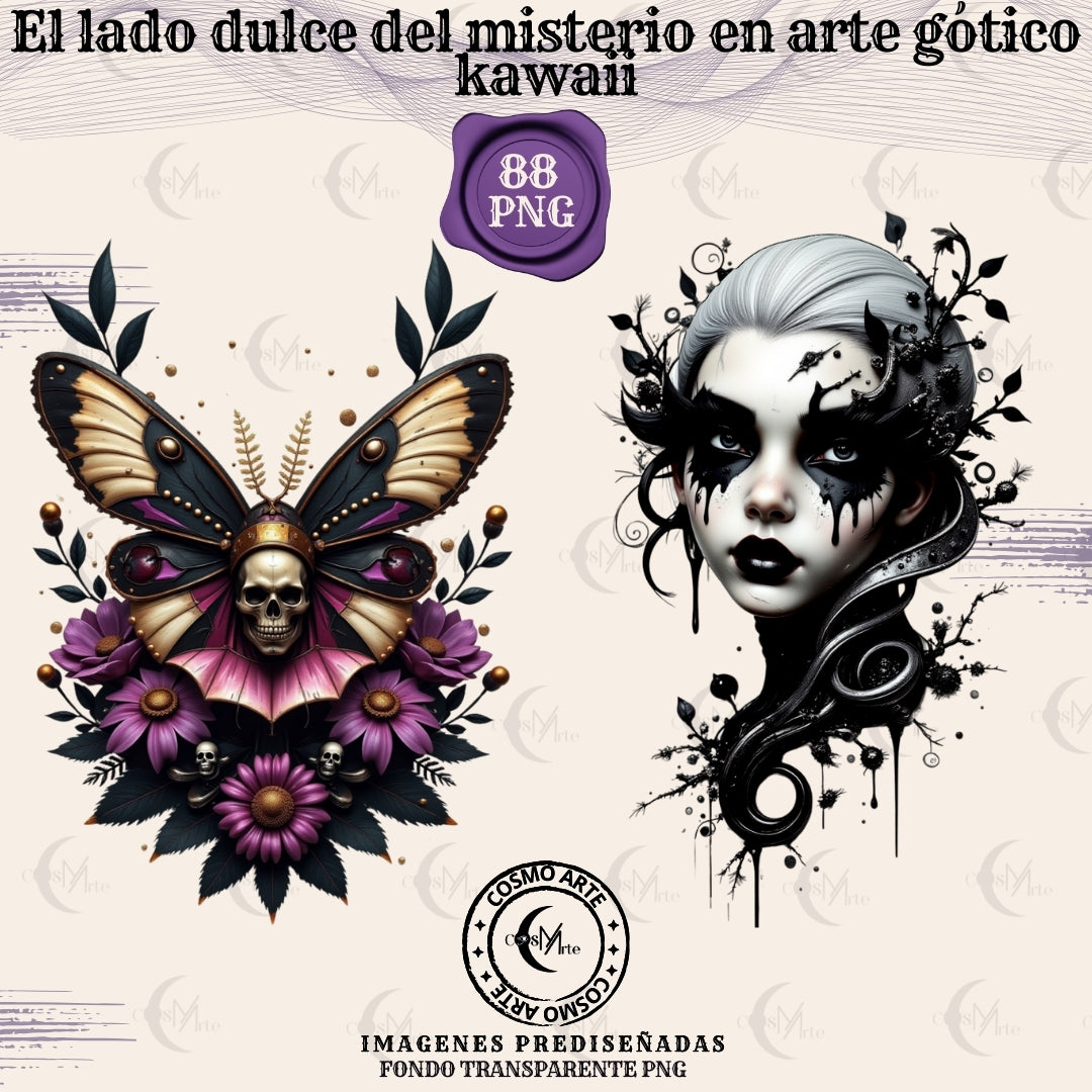 Criaturas góticas kawaii – pegatinas digitales oscuras | stickers png místicos | arte alternativo esotérico