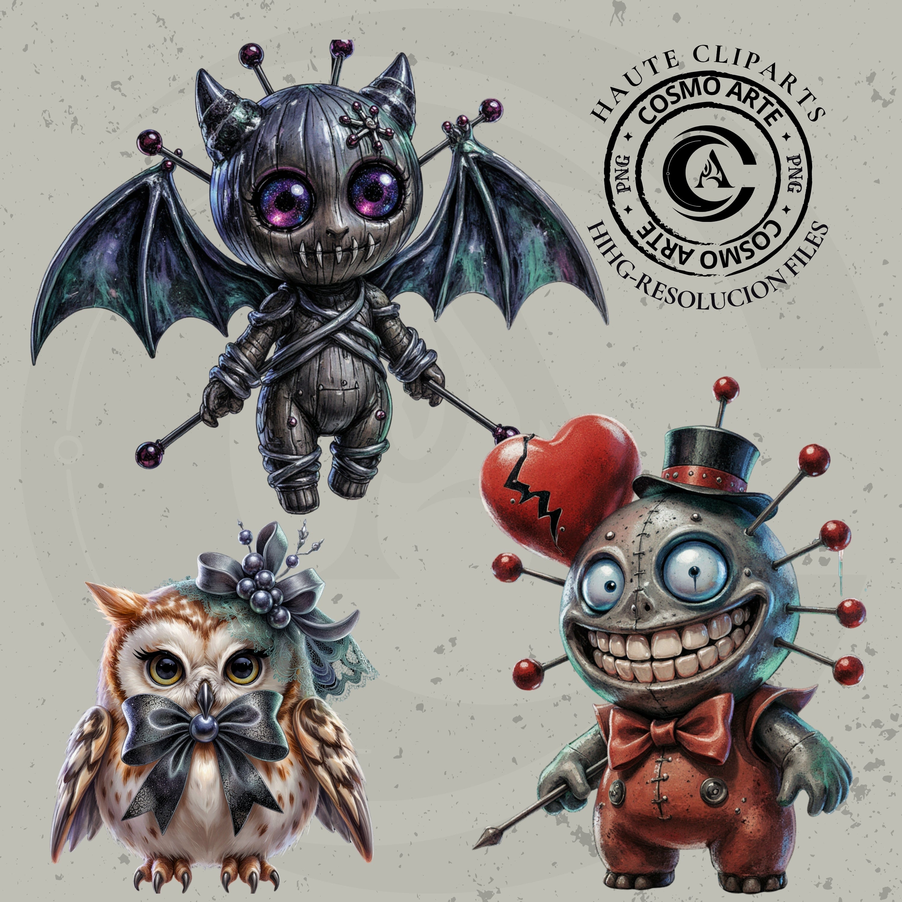 Vudú dolls – pack de cliparts horror-cute en png | alta resolución 300 dpi