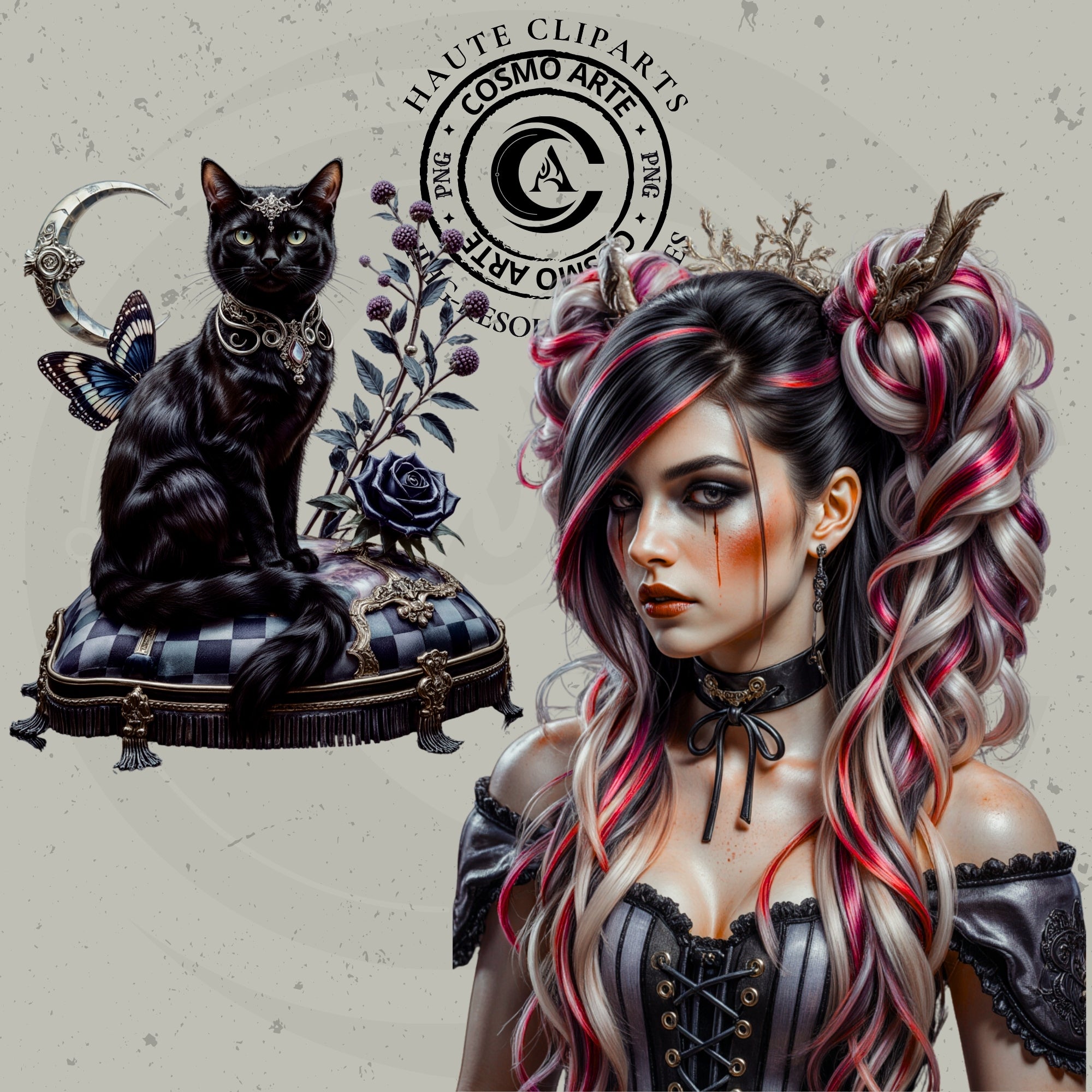 Clipart Gótico Oscuro PNG – Arte Digital de Brujas, Magia, Símbolos Místicos, Stickers Estéticos para Scrapbooking y Diseño POD