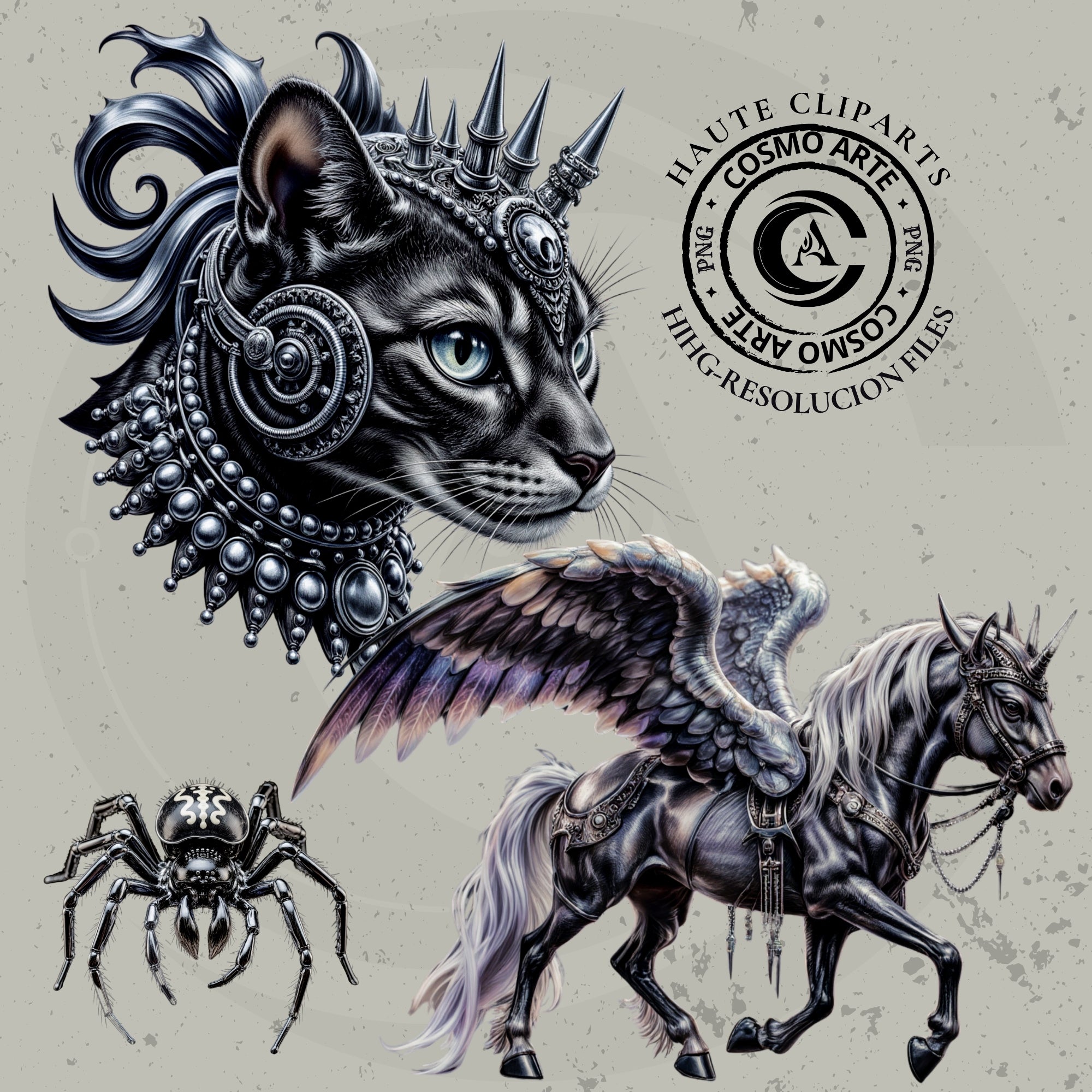 Clipart Gótico Oscuro PNG – Arte Digital de Brujas, Magia, Símbolos Místicos, Stickers Estéticos para Scrapbooking y Diseño POD