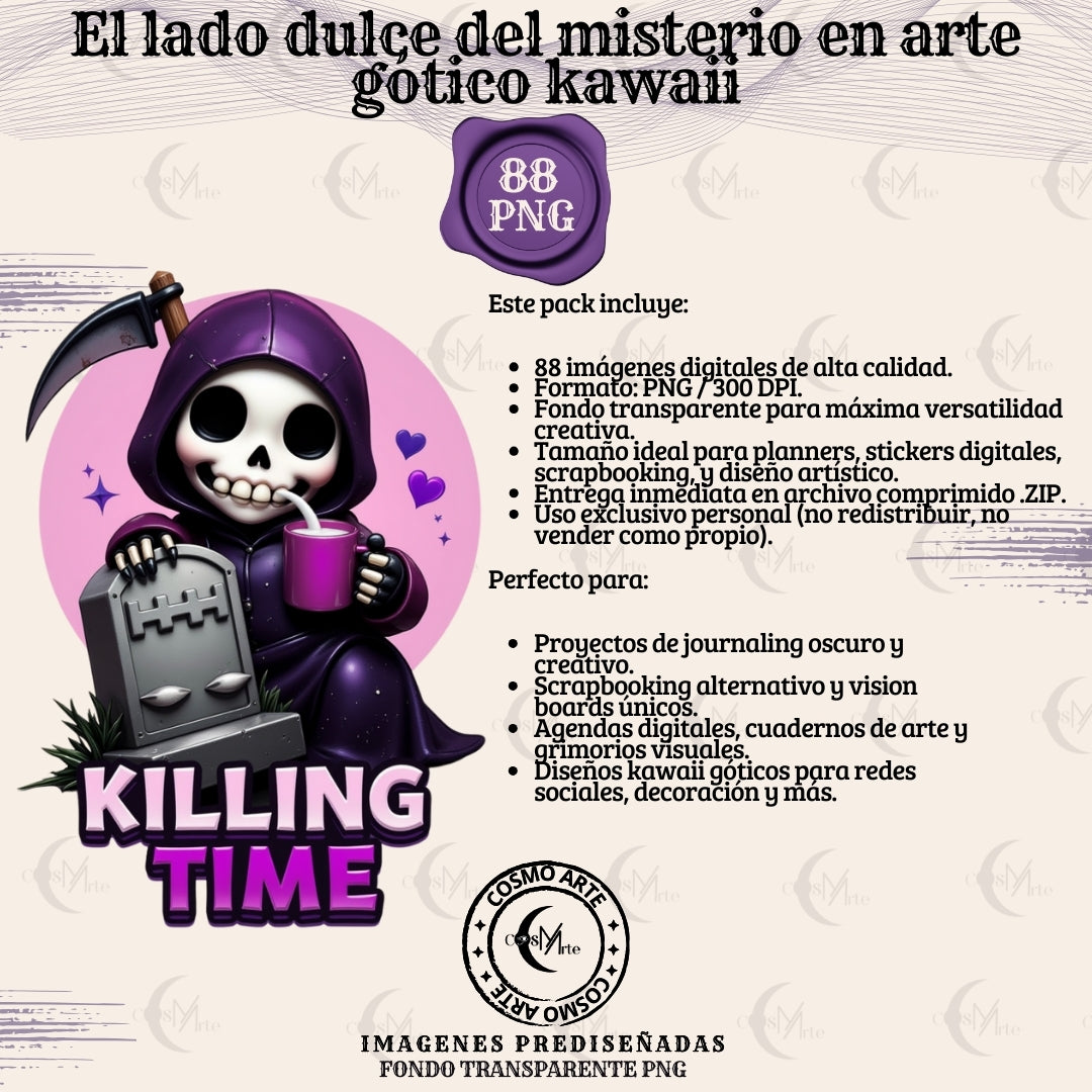 Criaturas góticas kawaii – pegatinas digitales oscuras | stickers png místicos | arte alternativo esotérico